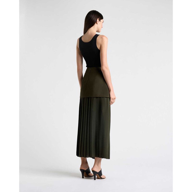 Cue Olivine Viscose Twill Pleated Midi Skirt image number 1